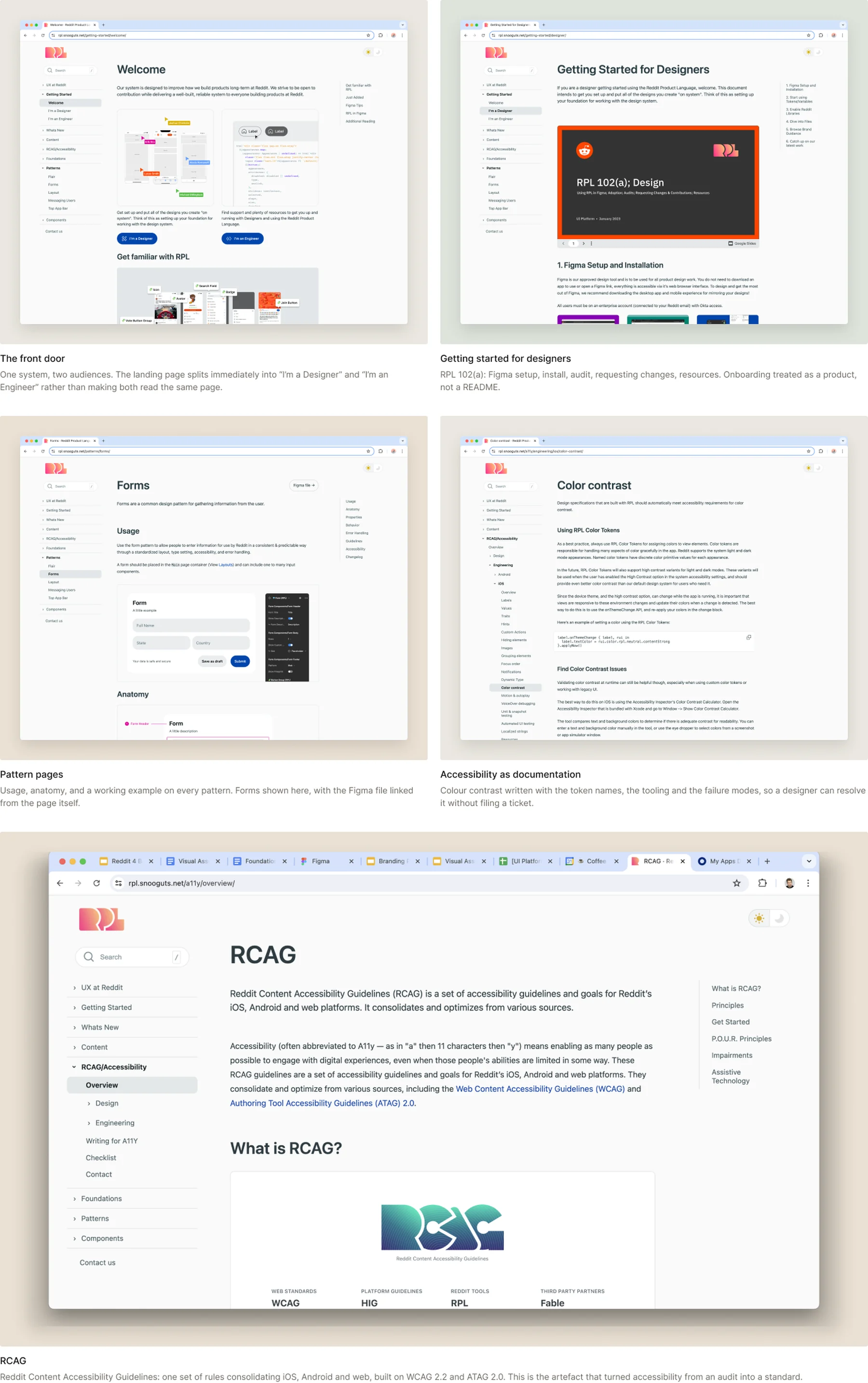 Documentation site: entry paths, pattern pages and accessibility guidance